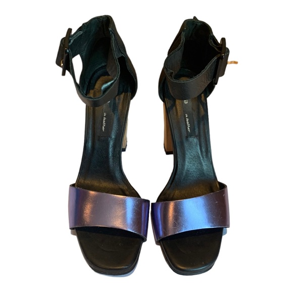 MIISTA Wood & Resin Block Heeled Sandals with Reflective Purple Front Size 37 EU - Picture 3 of 9